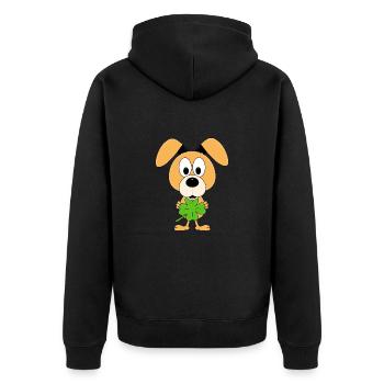 HUND - KLEEBLATT - GLÜCK - GLÜCKSBRINGER - TIER - Unisex Premium Bio Zip Hoodie - Schwarz - Hinten - Nico (187cm)