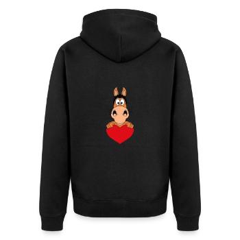 PFERD - PONY - REITEN - LIEBE - LOVE - Unisex Premium Bio Zip Hoodie - Schwarz - Hinten - Nico (187cm)