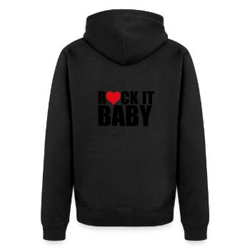 ROCK IT BABY - MUSIK - KIND - MUSIKER - Unisex Premium Bio Zip Hoodie - Schwarz - Hinten - Nico (187cm)