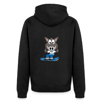WILDSCHWEIN - SNOWBOARD - PISTENSAU - SPORT - Unisex Premium Bio Zip Hoodie - Schwarz - Hinten - Nico (187cm)