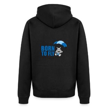 BORN TO FLY - FALLSCHIRMSPRINGER - NILPFERD - Unisex Premium Bio Zip Hoodie - Schwarz - Hinten - Nico (187cm)