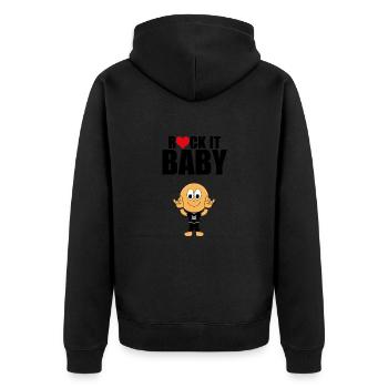 ROCK IT BABY - MUSIKER - FESTIVAL - NACHWUCHS - Unisex Premium Bio Zip Hoodie - Schwarz - Hinten - Nico (187cm)