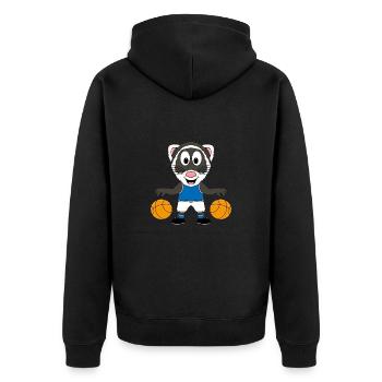 BASKETBALL - SPORT - FRETTCHEN - TIERISCH - Unisex Premium Bio Zip Hoodie - Schwarz - Hinten - Nico (187cm)