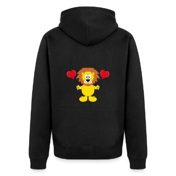 LÖWE - LIEBE - LOVE - TIERISCH - VERLIEBT - Unisex Premium Bio Zip Hoodie - Schwarz - Hinten - Nico (187cm)
