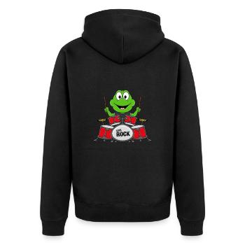 FROSCH - SCHLAGZEUGER - MUSIKER - BAND - Unisex Premium Bio Zip Hoodie - Schwarz - Hinten - Nico (187cm)