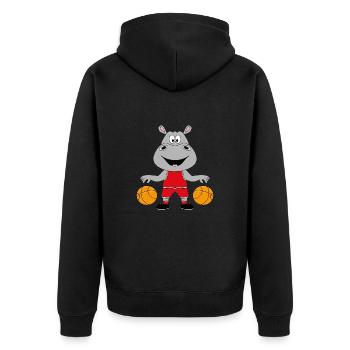 NILPFERD - FLUSSPFERD - HIPPO - BASKETBALL - Unisex Premium Bio Zip Hoodie - Schwarz - Hinten - Nico (187cm)