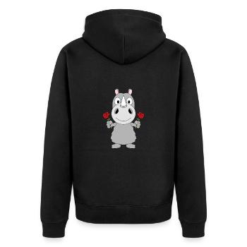 NASHORN - ROSEN - BLUMEN - TIERISCH - Unisex Premium Bio Zip Hoodie - Schwarz - Hinten - Nico (187cm)