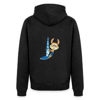 HASE - WINDSURFER - SURFER - WASSERSPORT - TIER - Unisex Premium Bio Zip Hoodie - Schwarz - Hinten - Nico (187cm)