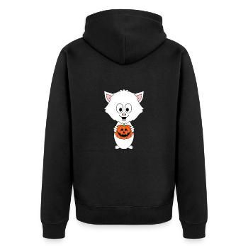 KATZE - KÜRBIS - HALLOWEEN - TIER - BABY - Unisex Premium Bio Zip Hoodie - Schwarz - Hinten - Nico (187cm)