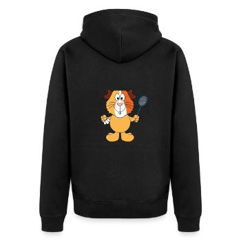 MEERSCHWEINCHEN - FEDERBALL - BADMINTON - SPORT - Unisex Premium Bio Zip Hoodie - Schwarz - Hinten - Nico (187cm)
