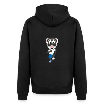 FRETTCHEN - LAUFEN - JOGGEN - MARATHON - SPORT - Unisex Premium Bio Zip Hoodie - Schwarz - Hinten - Nico (187cm)