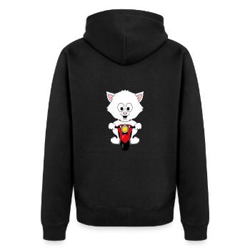 KATZE - KATER - MOTORRAD - BIKER - KIND - BABY - Unisex Premium Bio Zip Hoodie - Schwarz - Hinten - Nico (187cm)