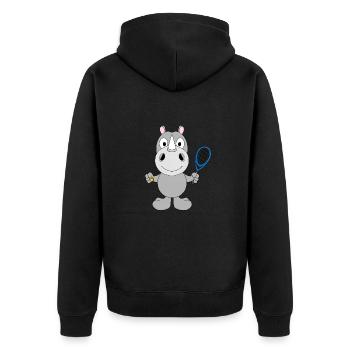 NASHORN - TENNIS - SPORT - TIER - KIND - BABY - Unisex Premium Bio Zip Hoodie - Schwarz - Hinten - Nico (187cm)