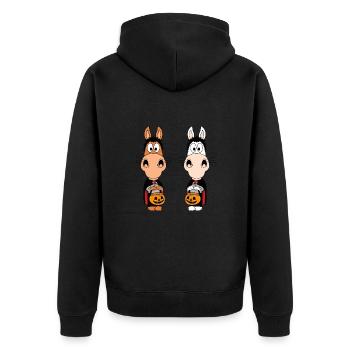 PFERDE - PONYS - HALLOWEEN - TIERISCH - Unisex Premium Bio Zip Hoodie - Schwarz - Hinten - Nico (187cm)