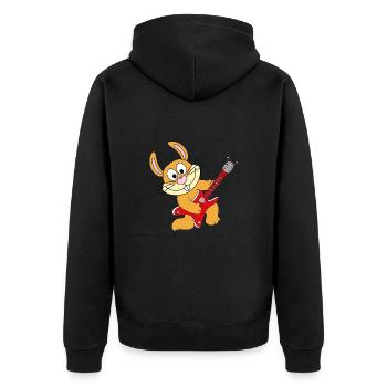 HASE - GITARRE - MUSIK - TIER - TIERISCH - LIEBE - Unisex Premium Bio Zip Hoodie - Schwarz - Hinten - Nico (187cm)
