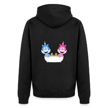 EINHÖRNER - BADEWANNE - LIEBE - LOVE - Unisex Premium Bio Zip Hoodie - Schwarz - Hinten - Nico (187cm)