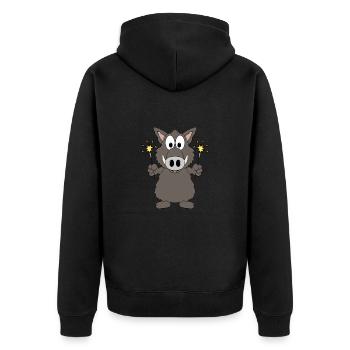 WILDSCHWEIN - EBER - KEILER - WUNDERKERZEN - Unisex Premium Bio Zip Hoodie - Schwarz - Hinten - Nico (187cm)