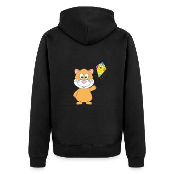 HAMSTER - DRACHE - KITE - DRACHENSTEIGEN - HERBST - Unisex Premium Bio Zip Hoodie - Schwarz - Hinten - Nico (187cm)
