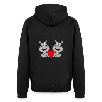 NILPFERDE - FLUSSPFERDE - HIPPOS - LIEBE - HERZ - Unisex Premium Bio Zip Hoodie - Schwarz - Hinten - Nico (187cm)