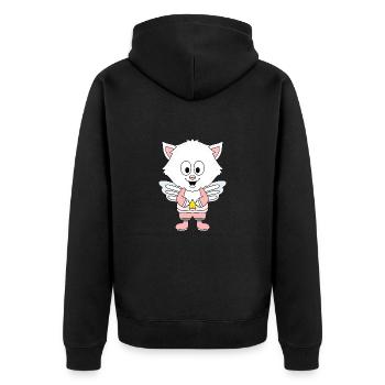 KATZE - KATER - ENGEL - HIMMEL - STERN - TIER - Unisex Premium Bio Zip Hoodie - Schwarz - Hinten - Nico (187cm)
