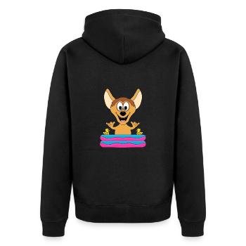 HYÄNE - POOL - PLANSCHBECKEN - TIERISCH - SHAKA - Unisex Premium Bio Zip Hoodie - Schwarz - Hinten - Nico (187cm)