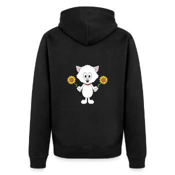 KATZE - SONNENBLUMEN - BLUMEN - TIERISCH - Unisex Premium Bio Zip Hoodie - Schwarz - Hinten - Nico (187cm)