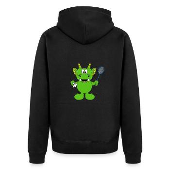DRACHE - FEDERBALL - SPORT - BADMINTON - TIER - Unisex Premium Bio Zip Hoodie - Schwarz - Hinten - Nico (187cm)