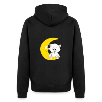 KATZE - KATER - MOND - TIER - KIND - BABY - Unisex Premium Bio Zip Hoodie - Schwarz - Hinten - Nico (187cm)