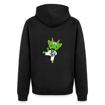 DRACHE - KARATE - JUDO - KAMPFSPORT - SPORT - FIT - Unisex Premium Bio Zip Hoodie - Schwarz - Hinten - Nico (187cm)