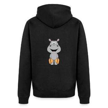 NILPFERD - KOFFER - REISE - URLAUB - AUSWANDERER - Unisex Premium Bio Zip Hoodie - Schwarz - Hinten - Nico (187cm)