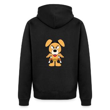 HUND - COWBOY - SHERIFF - REVOLVER - KNOCHEN - Unisex Premium Bio Zip Hoodie - Schwarz - Hinten - Nico (187cm)