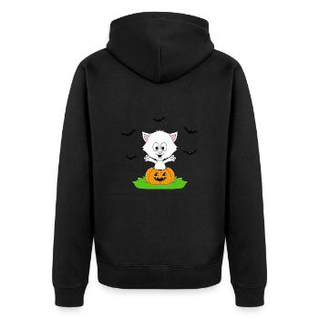 HALLOWEEN - KATZE - KÜRBIS - FLEDERMÄUSE - BABY - Unisex Premium Bio Zip Hoodie - Schwarz - Hinten - Nico (187cm)