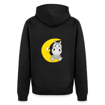 MOND - NASHORN - TIER - KIND - BABY - Unisex Premium Bio Zip Hoodie - Schwarz - Hinten - Nico (187cm)
