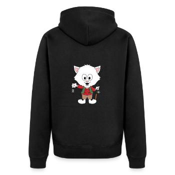 ANGLER - ANGELN - FISCHER - KATZE - KATER - TIER - Unisex Premium Bio Zip Hoodie - Schwarz - Hinten - Nico (187cm)