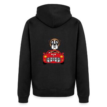 BOXER - HUND - AUTO - TIER - KIND - BABY - Unisex Premium Bio Zip Hoodie - Schwarz - Hinten - Nico (187cm)