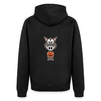 HALLOWEEN - KÜRBIS - WILDSCHWEIN - TIER - KIND - Unisex Premium Bio Zip Hoodie - Schwarz - Hinten - Nico (187cm)