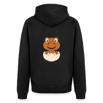 DINO - DINOSAURIER - EI - GEBURT - BABY - KIND - Unisex Premium Bio Zip Hoodie - Schwarz - Hinten - Nico (187cm)