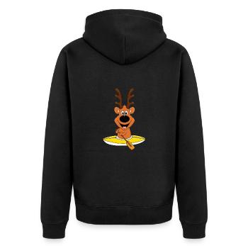 KAJAK - KANU - WASSERSPORT - REH - KIND - BABY - Unisex Premium Bio Zip Hoodie - Schwarz - Hinten - Nico (187cm)