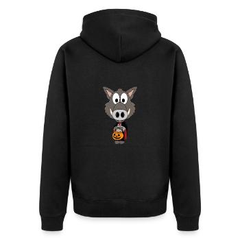 HALLOWEEN - WILDSCHWEIN - TIER - KIND - BABY - Unisex Premium Bio Zip Hoodie - Schwarz - Hinten - Nico (187cm)