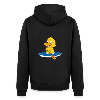 ENTE - KÜKEN - KAJAK - KANU - TIER - KIND - BABY - Unisex Premium Bio Zip Hoodie - Schwarz - Hinten - Nico (187cm)