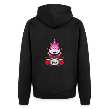 SCHLAGZEUG - EINHORN - MUSIK - TIER - KIND - BABY - Unisex Premium Bio Zip Hoodie - Schwarz - Hinten - Nico (187cm)