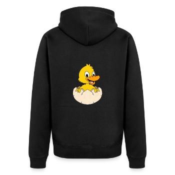 ENTE - KÜKEN - EIS - GEBURT - BABY - KIND - TIER - Unisex Premium Bio Zip Hoodie - Schwarz - Hinten - Nico (187cm)