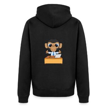 SCHIMPANSE - ARBEIT - AFFE - CHEF - MITARBEITER - Unisex Premium Bio Zip Hoodie - Schwarz - Hinten - Nico (187cm)