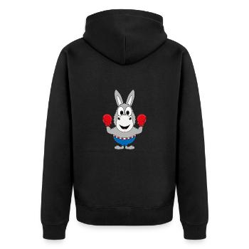 ESEL - BOXER - BOXEN - SPORT - TIER - KIND - BABY - Unisex Premium Bio Zip Hoodie - Schwarz - Hinten - Nico (187cm)