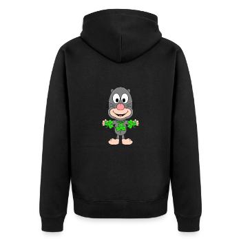 KLEEBLATT - MAULWURF - GLÜCK - TIER - KIND - BABY - Unisex Premium Bio Zip Hoodie - Schwarz - Hinten - Nico (187cm)