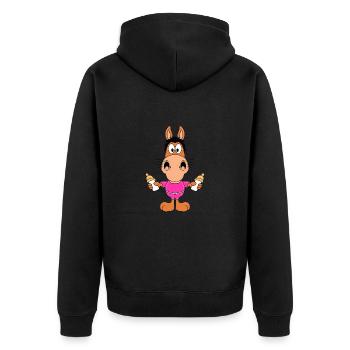 PFERD - FOHLEN - BABY - NACHWUCHS - MILCH - PONY - Unisex Premium Bio Zip Hoodie - Schwarz - Hinten - Nico (187cm)