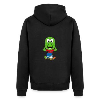 DINO - ECHSE - GECKO - SKATEBOARD - KIND - BABY - Unisex Premium Bio Zip Hoodie - Schwarz - Hinten - Nico (187cm)