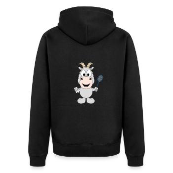 FEDERBALL - ZIEGE - BADMINTON - TIER - KIND - BABY - Unisex Premium Bio Zip Hoodie - Schwarz - Hinten - Nico (187cm)