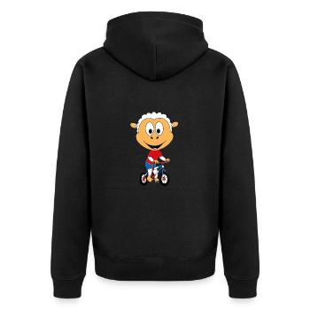 FAHRRAD - RAD - SCHAF - TIER - SPORT - KIND - BABY - Unisex Premium Bio Zip Hoodie - Schwarz - Hinten - Nico (187cm)