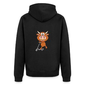 BULLE - RIND - STIER - KUH - ROLLER - TIER - KIND - Unisex Premium Bio Zip Hoodie - Schwarz - Hinten - Nico (187cm)